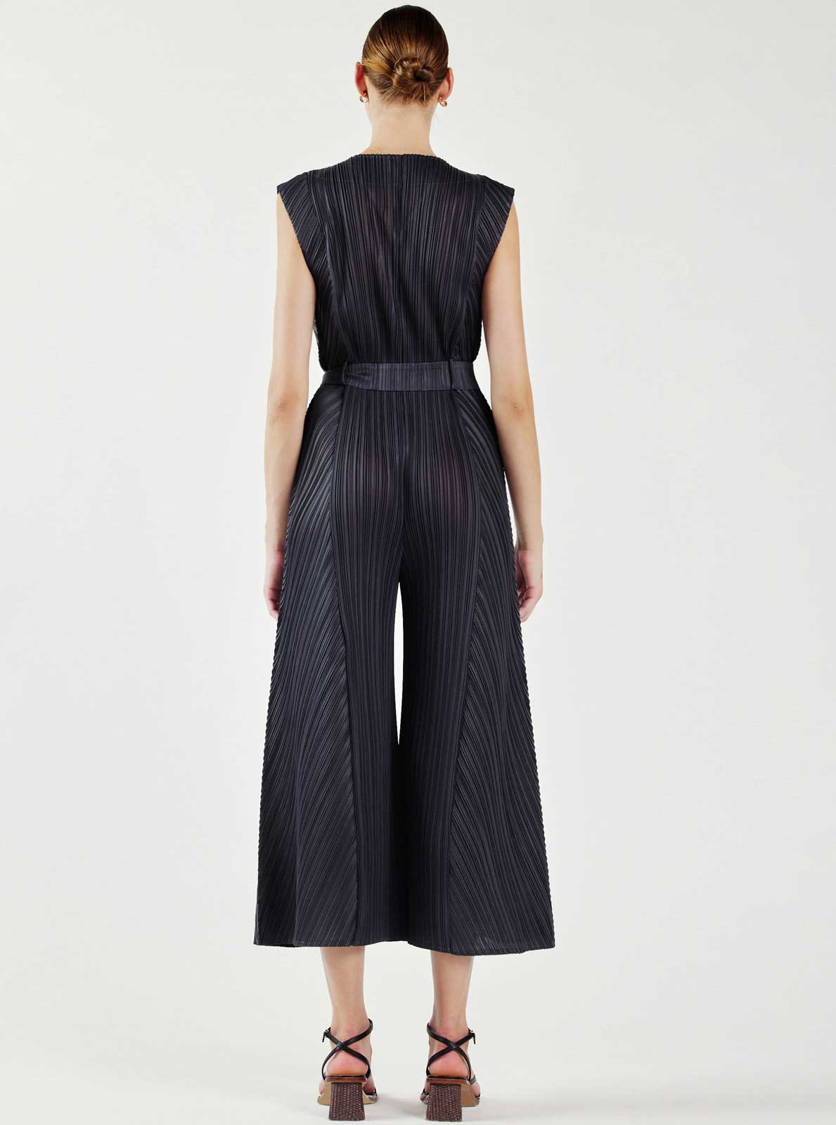 Pleated Sleeveless Button Front Jumpsuit