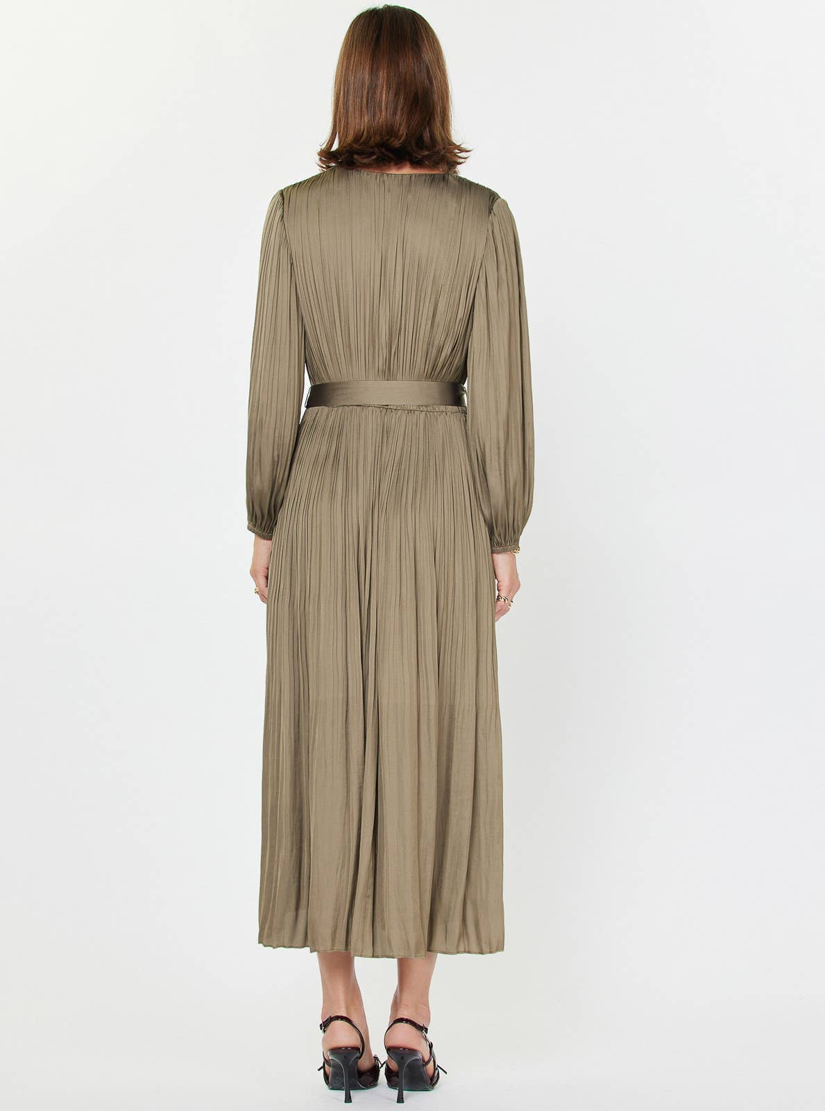Pleated Long Sleeve Midi Dress