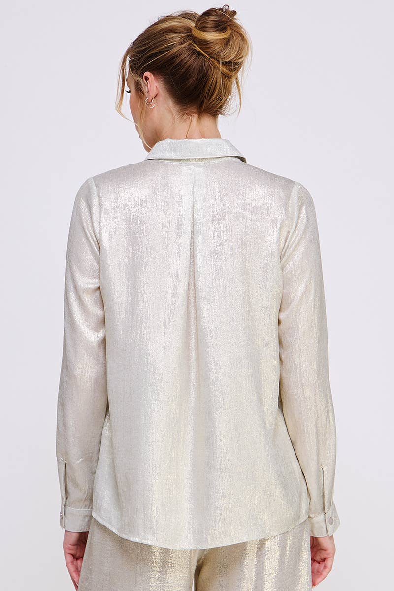 Brushed Satin Button Front Shirt