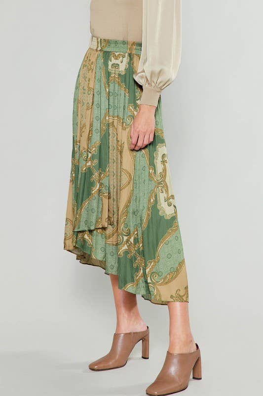 Printed Elasticized Asymmetrical Hem Skirt-XL