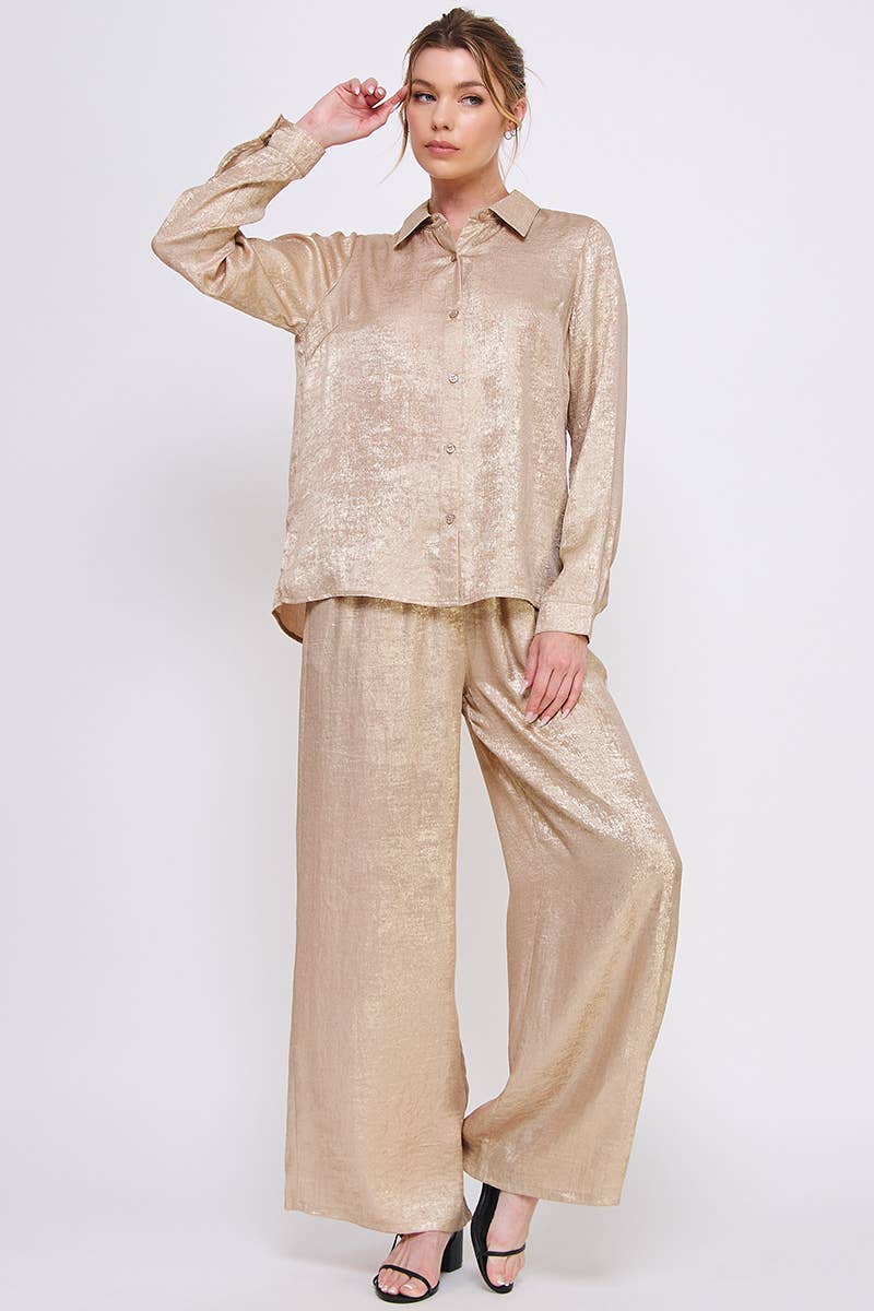 Brushed Satin Button Front Shirt