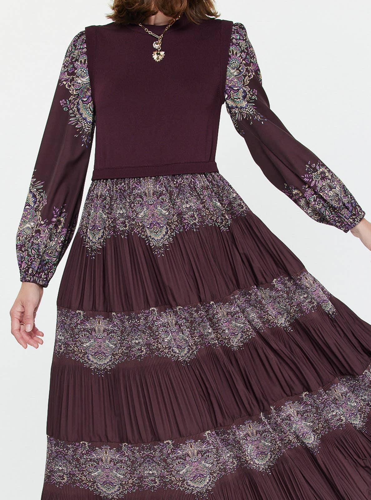 Mixed Media Pleated Midi Dress