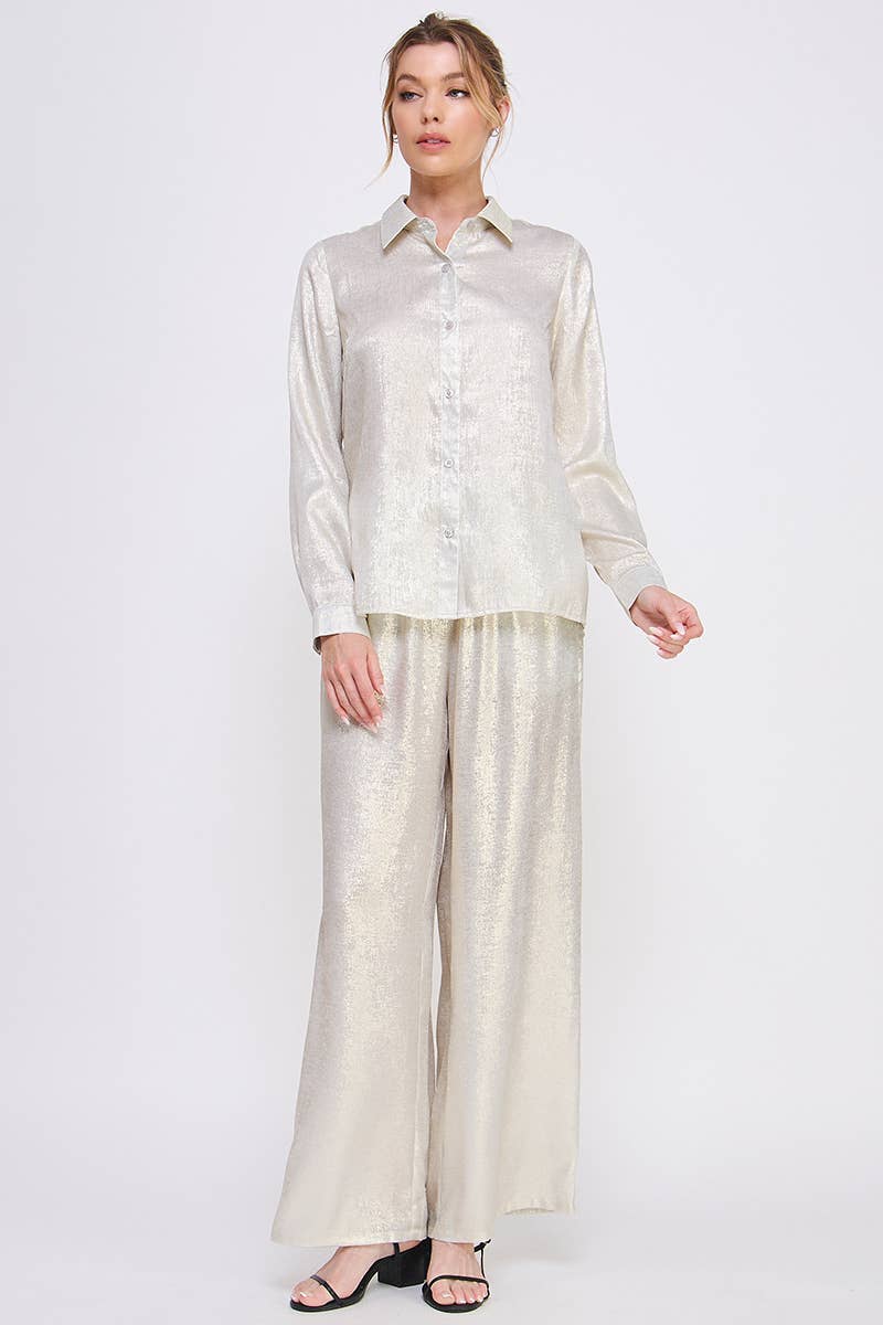 Brushed Satin Button Front Shirt