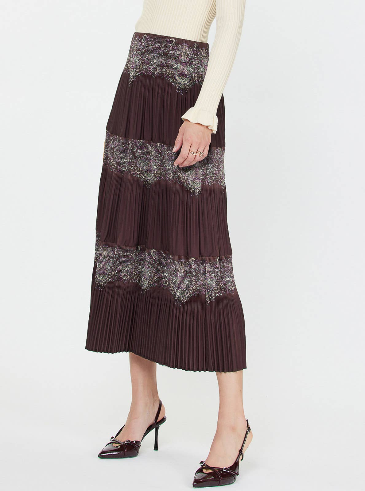 Paisley Print Pleated Tier Skirt