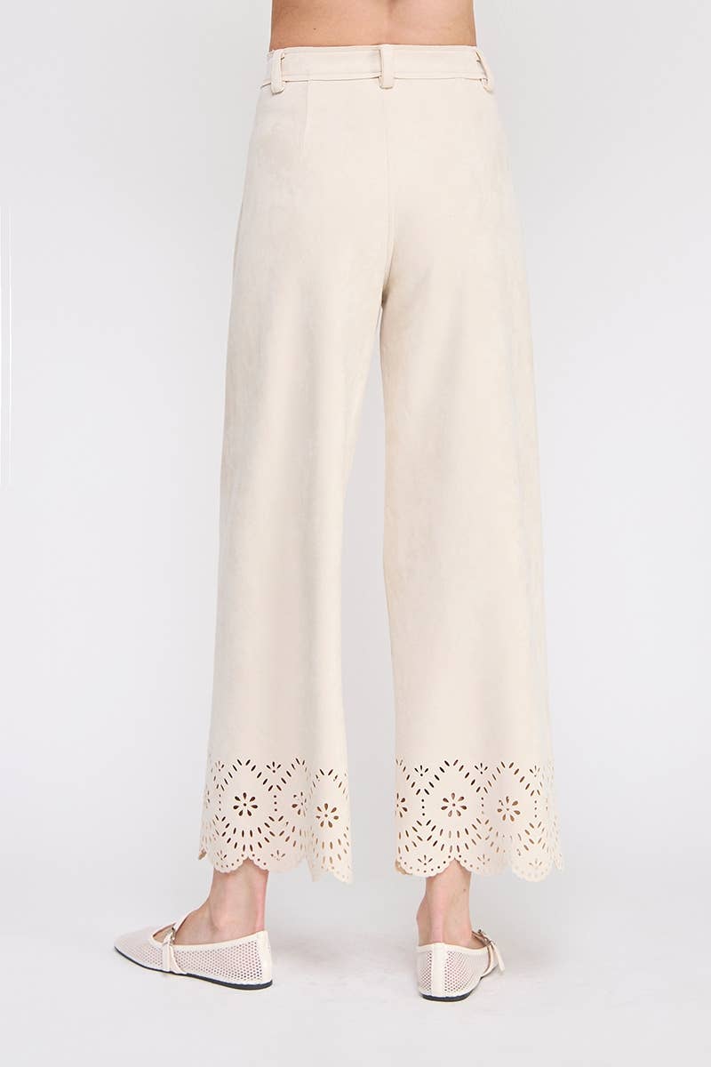 Suede laser cut wide leg pants