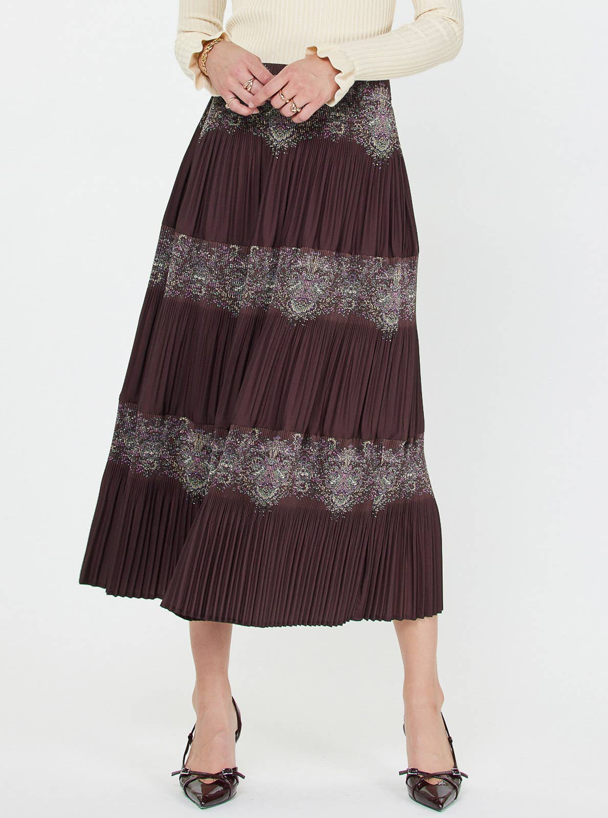 Paisley Print Pleated Tier Skirt