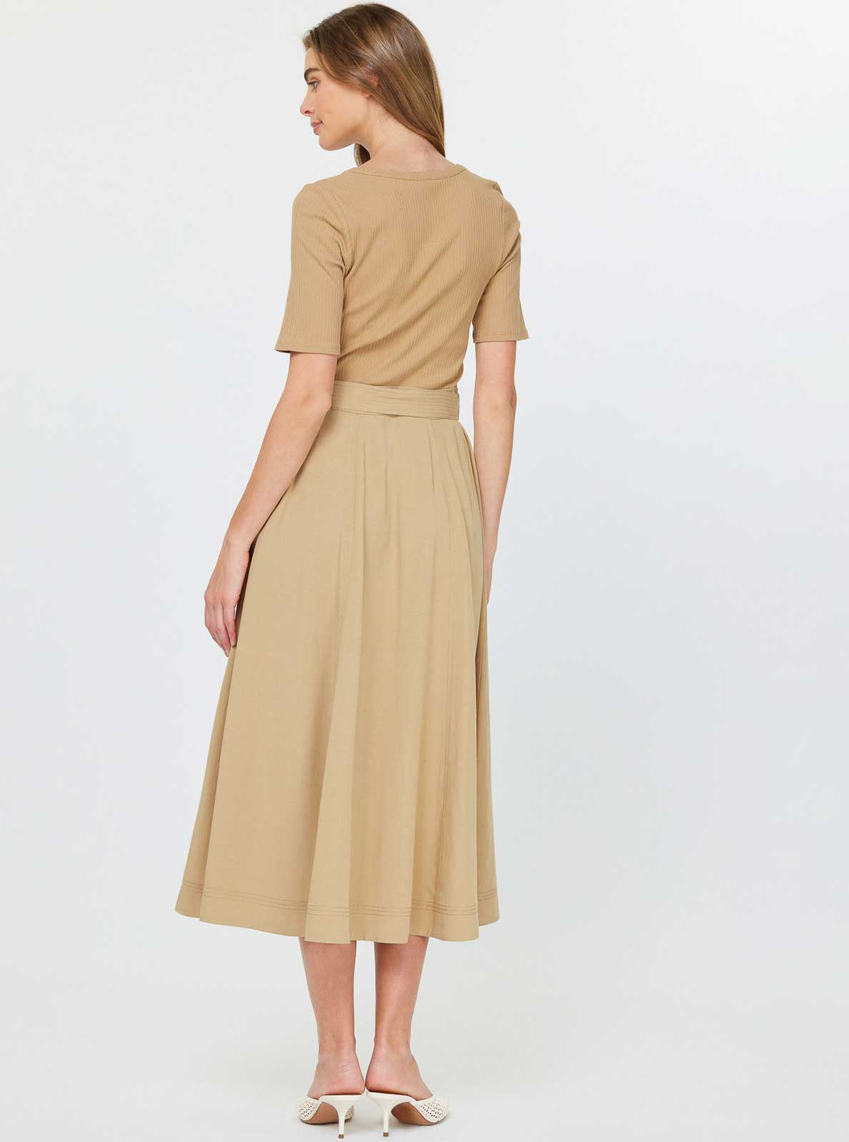 Knit Top And Woven Skirt Combo Midi Dress