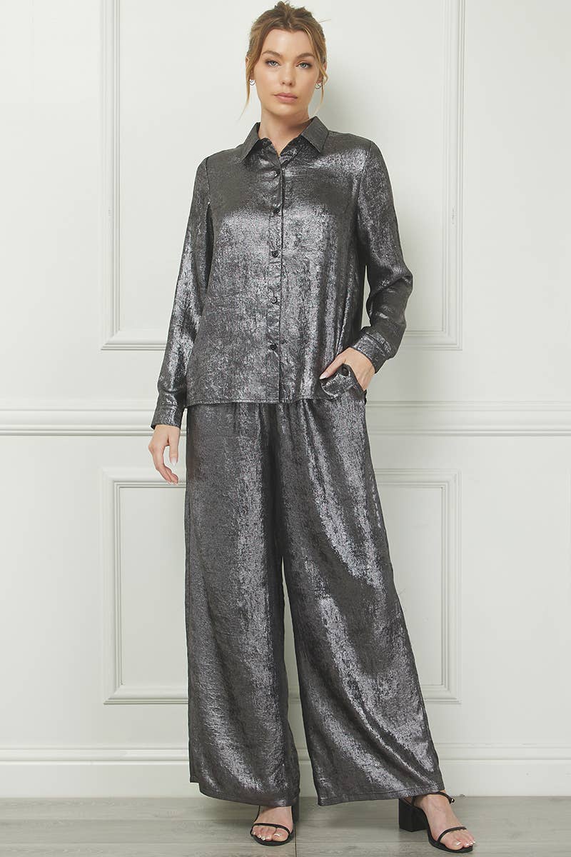 Brushed Satin Button Front Shirt