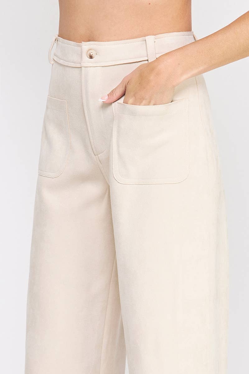 Suede laser cut wide leg pants