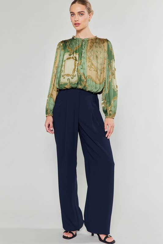 Printed Bubble Hem Blouse-XL