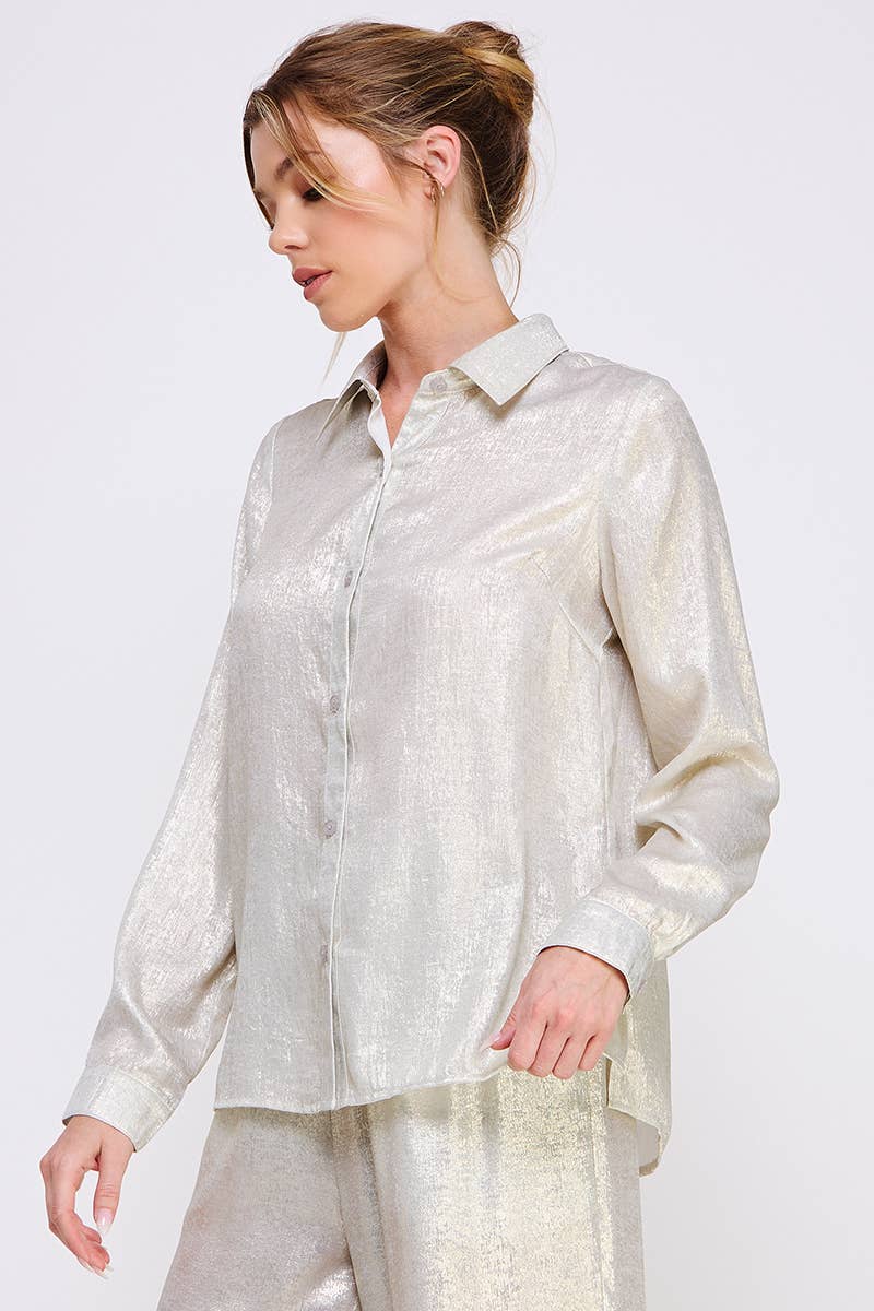 Brushed Satin Button Front Shirt