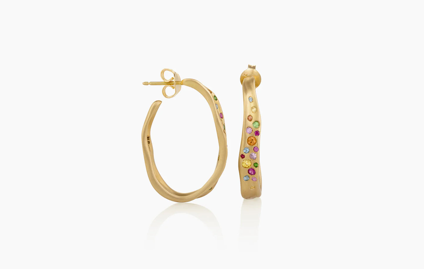 18K YG Hoops Rnbw Sapphire 1CT
