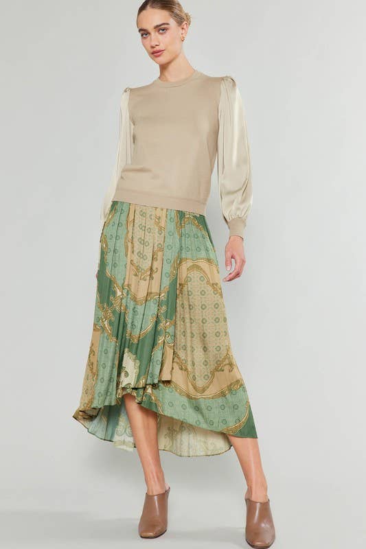 Printed Elasticized Asymmetrical Hem Skirt-XL