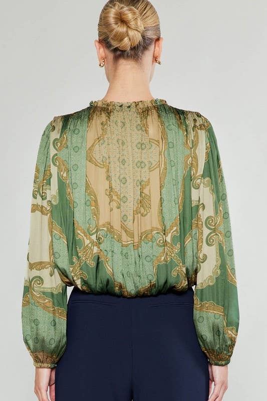 Printed Bubble Hem Blouse-XL