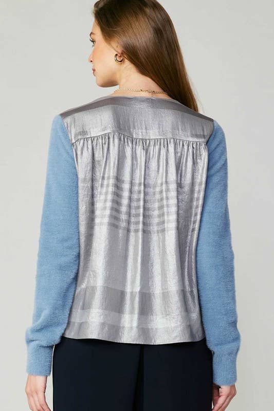 Back Woven Contrast Cardigan