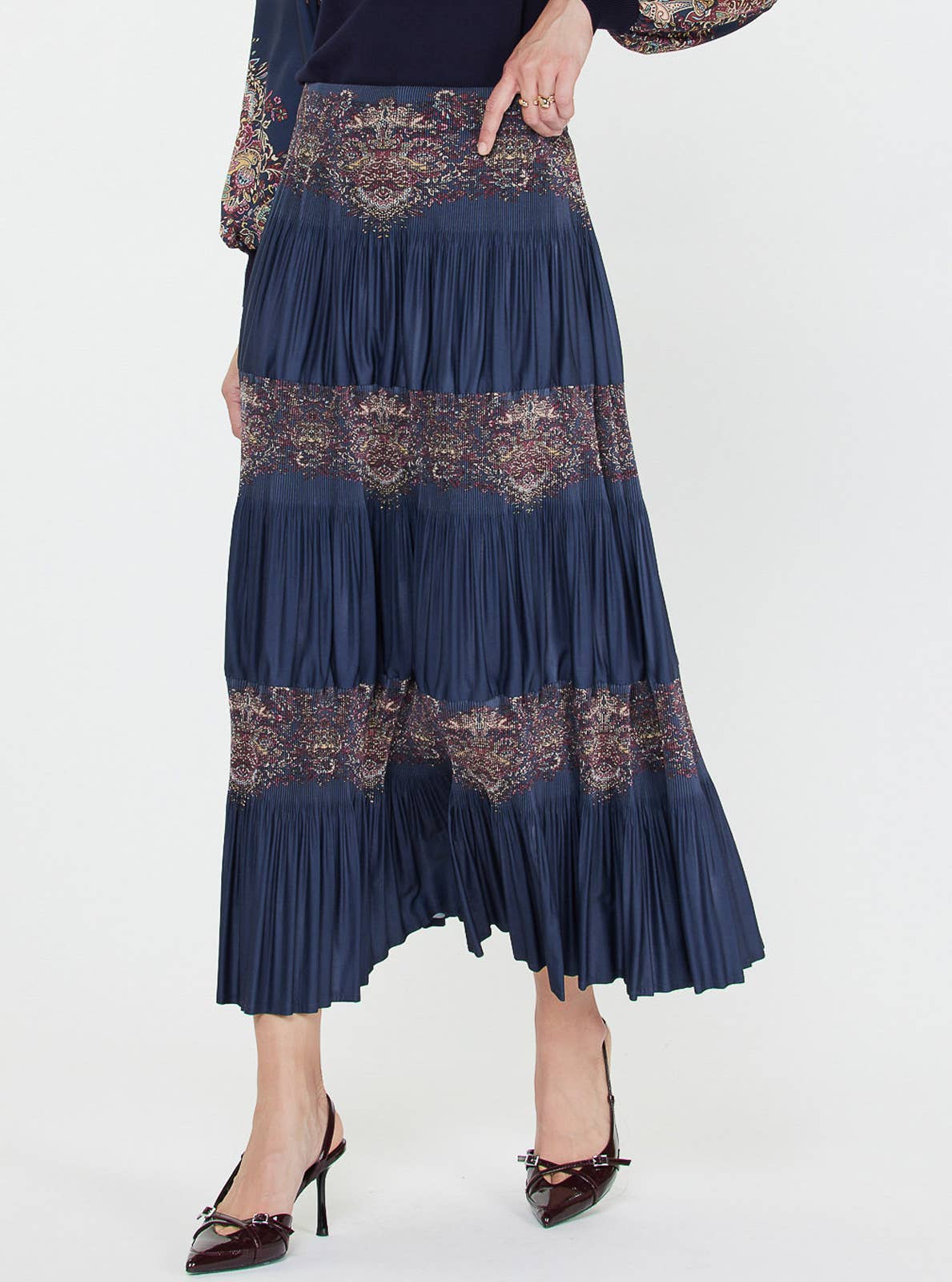 Paisley Print Pleated Tier Skirt