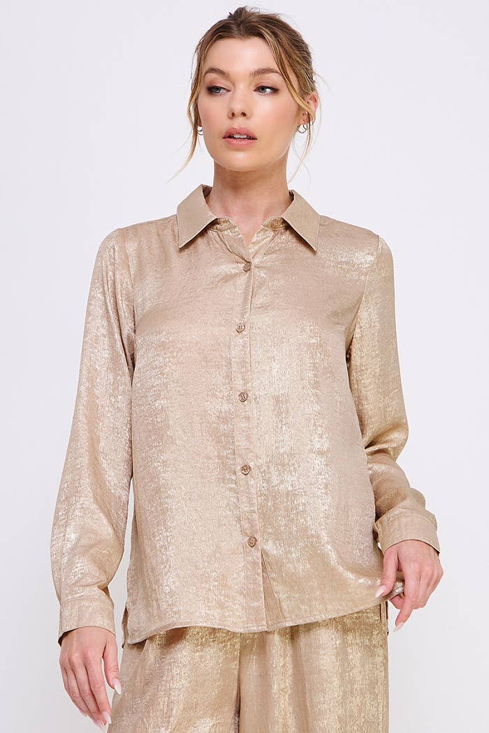 Brushed Satin Button Front Shirt