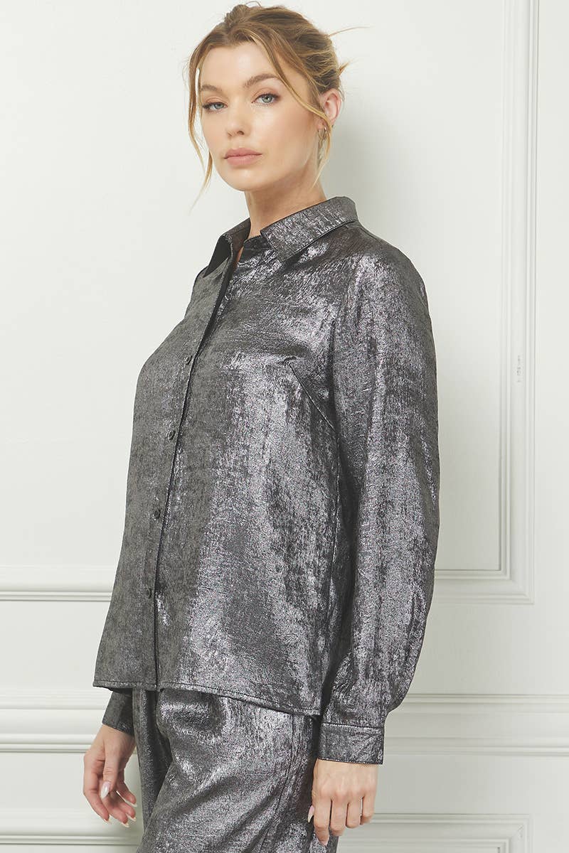 Brushed Satin Button Front Shirt