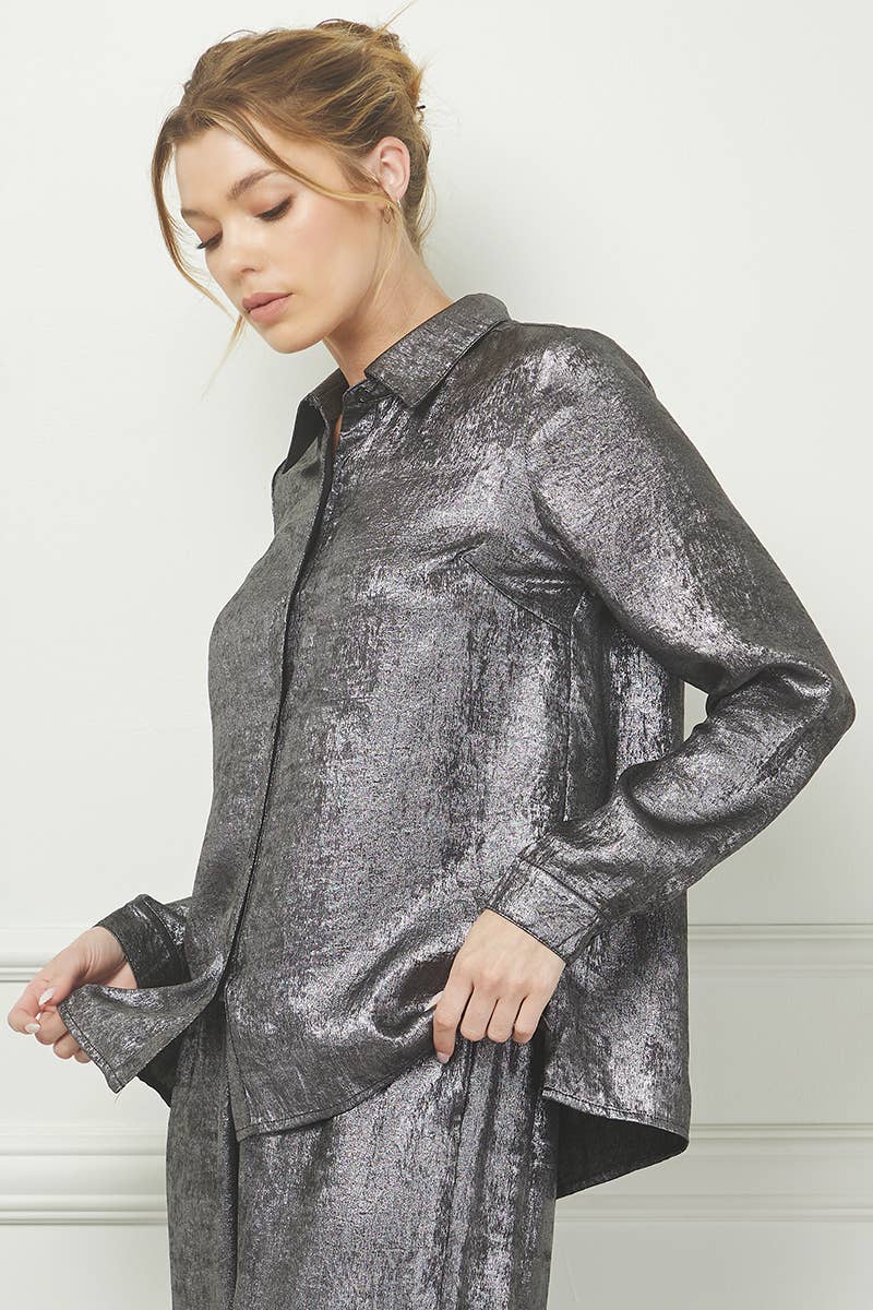 Brushed Satin Button Front Shirt