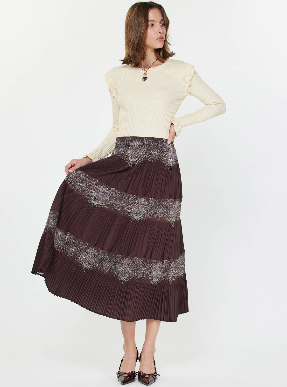 Paisley Print Pleated Tier Skirt