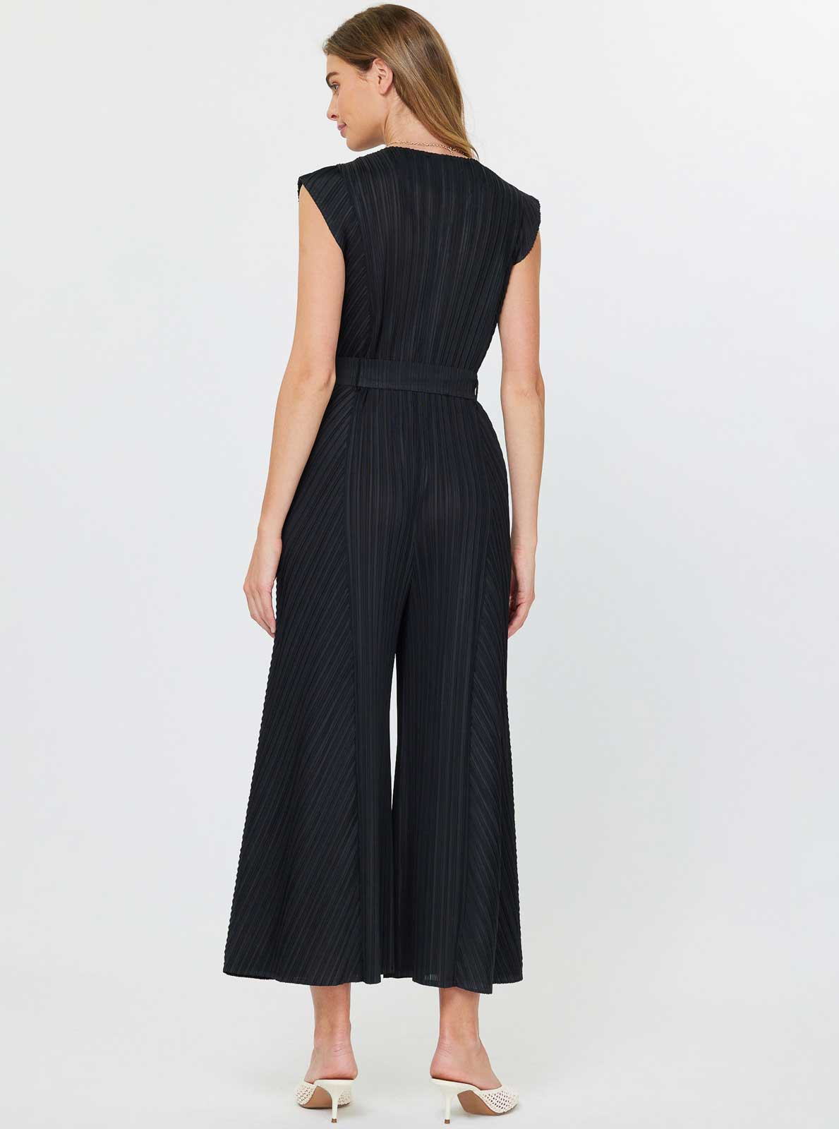 Pleated Sleeveless Button Front Jumpsuit