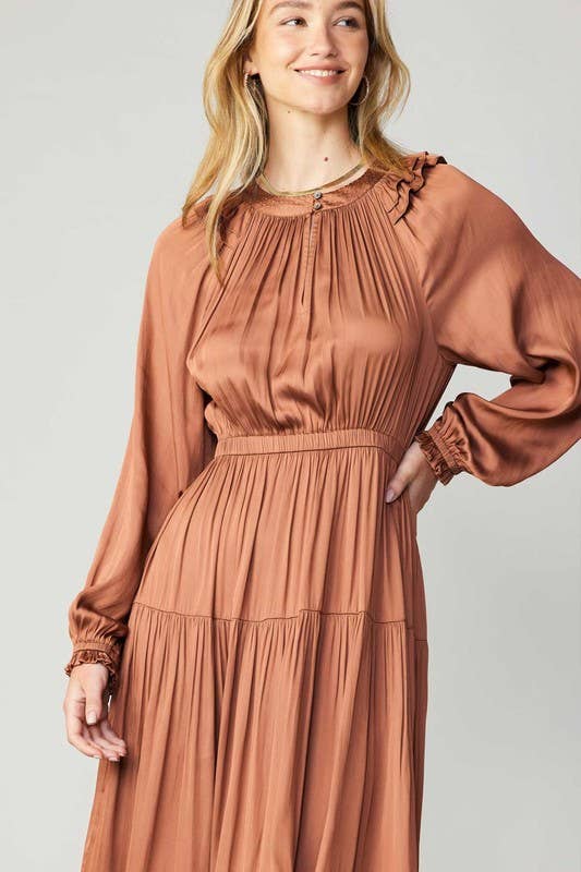 Ruffled Detail Tiered Long Dress
