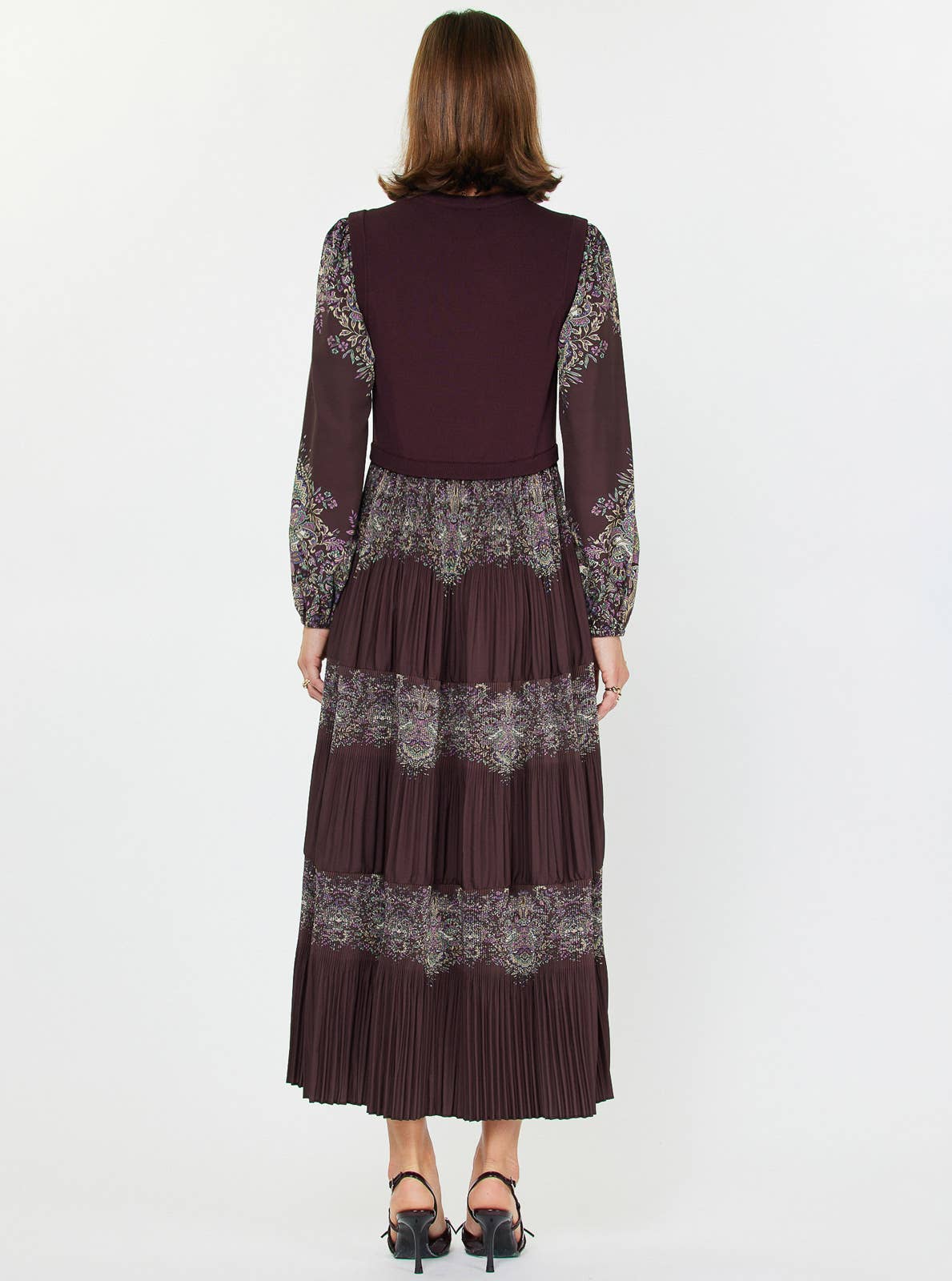 Mixed Media Pleated Midi Dress