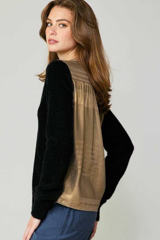 Back Woven Contrast Cardigan
