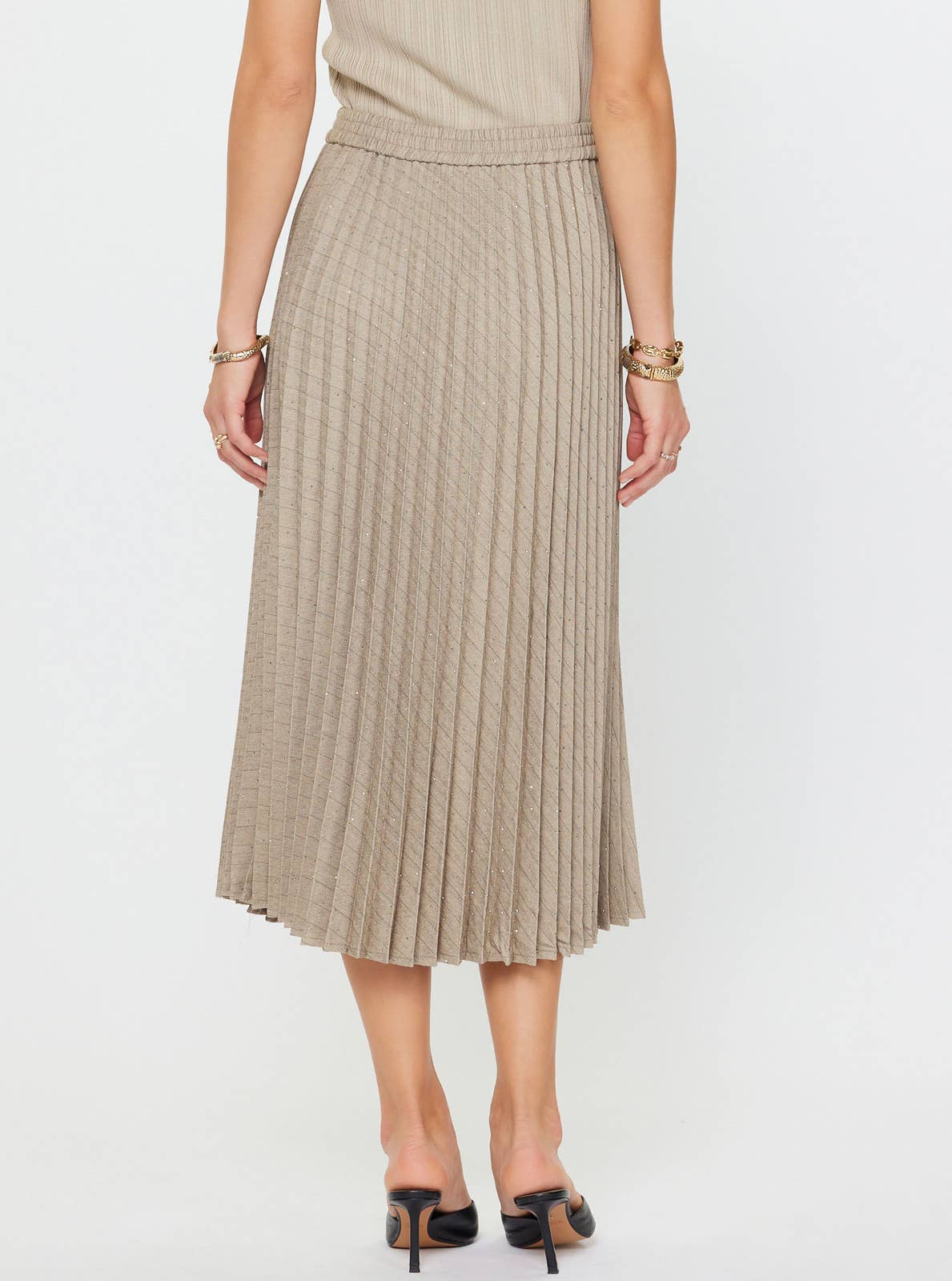 Pleated Rhinestones Midi Skirt