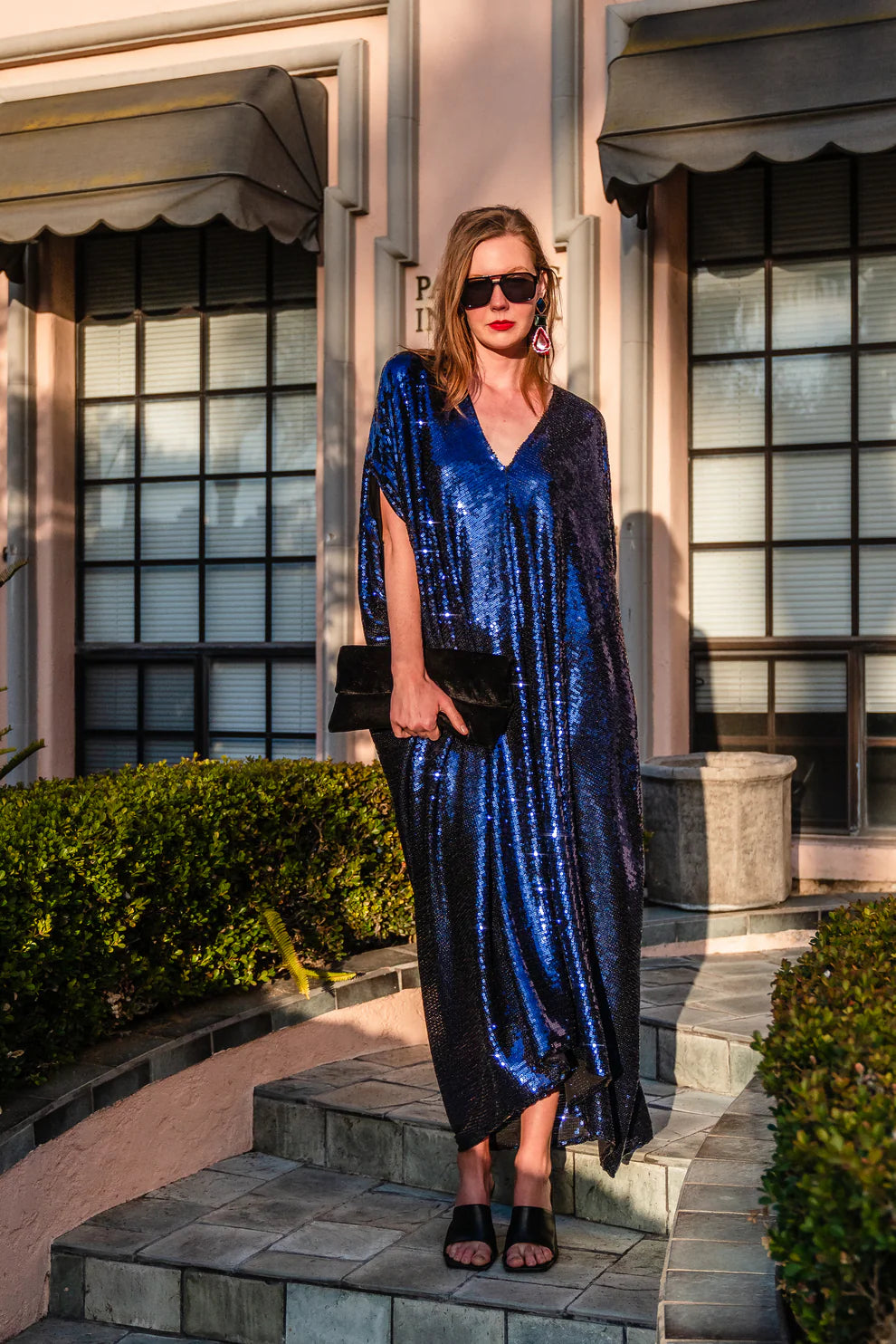 Night Sapphire Sequin Caftan Dress
