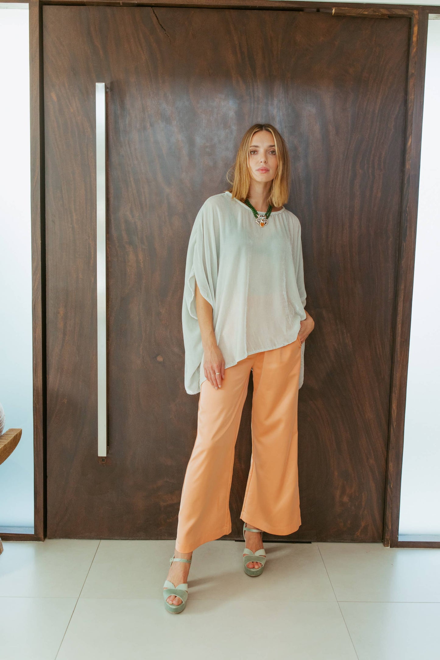 Sage Silk Velvet Scarf Top