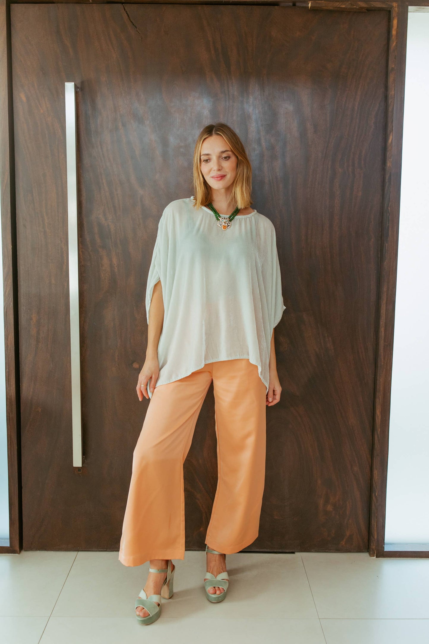 Sage Silk Velvet Scarf Top