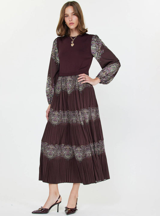 Mixed Media Pleated Midi Dress