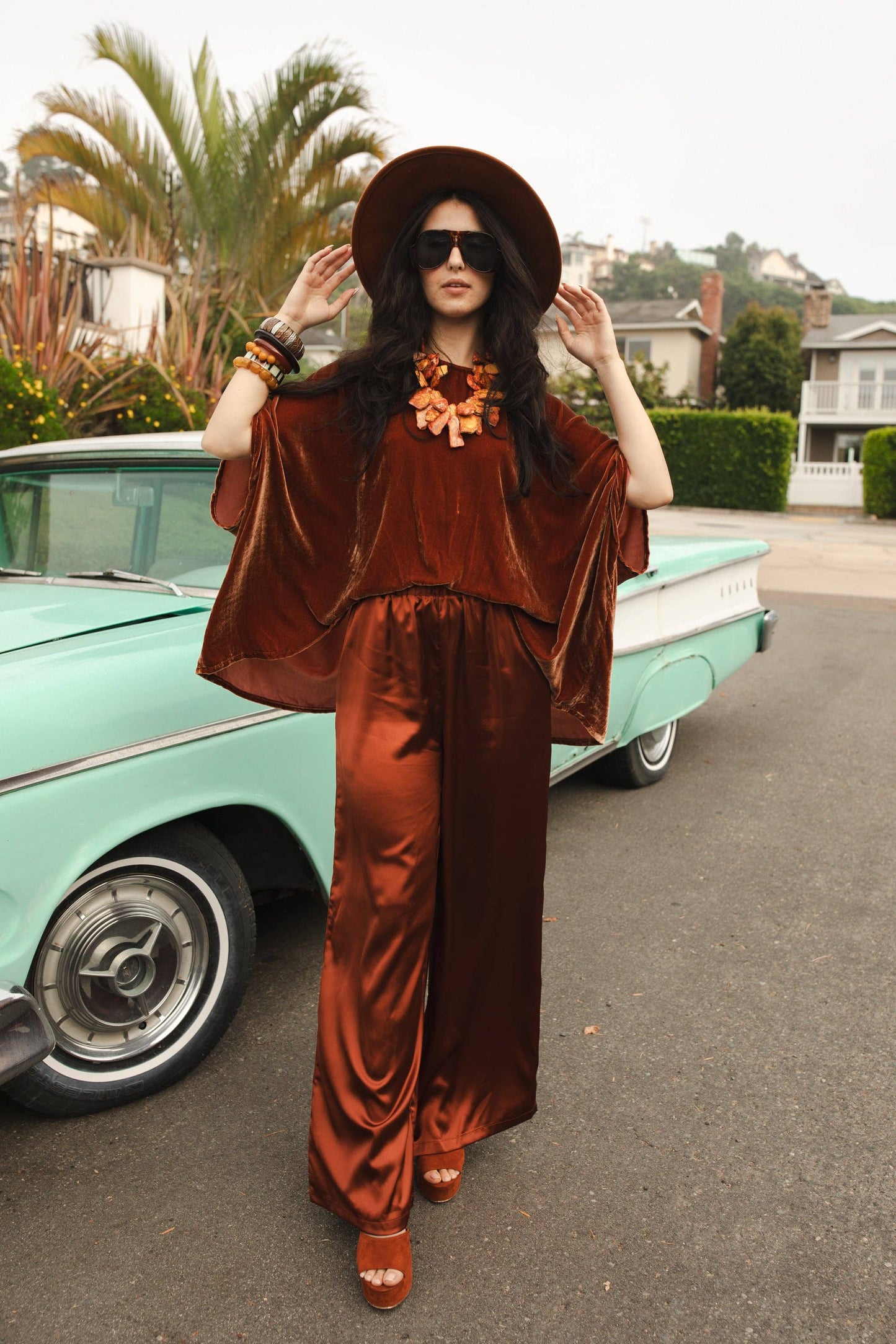 Burnt Orange Silk Velvet Scarf Top