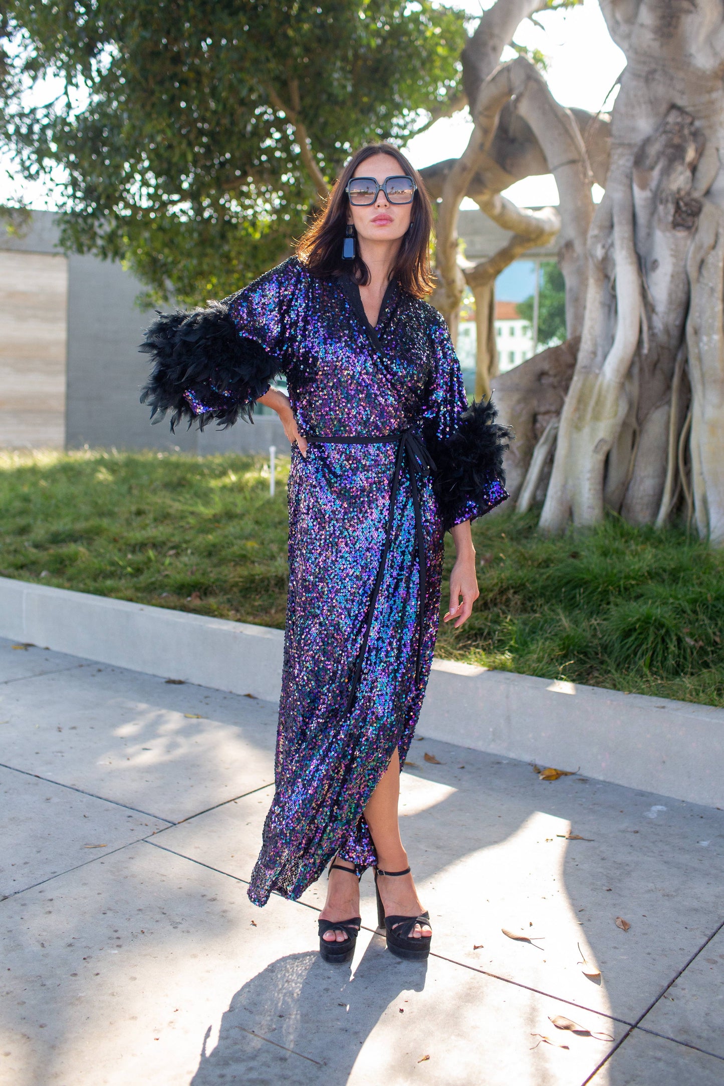 Marlene Wrap Dress in Black Amethyst PRE-ORDER