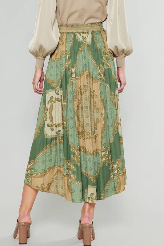 Printed Elasticized Asymmetrical Hem Skirt-XL