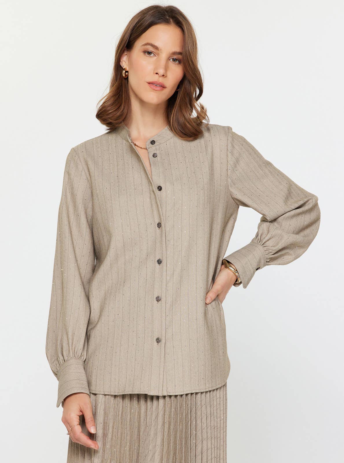 Pinstriped W/Rhinestones Belted Top