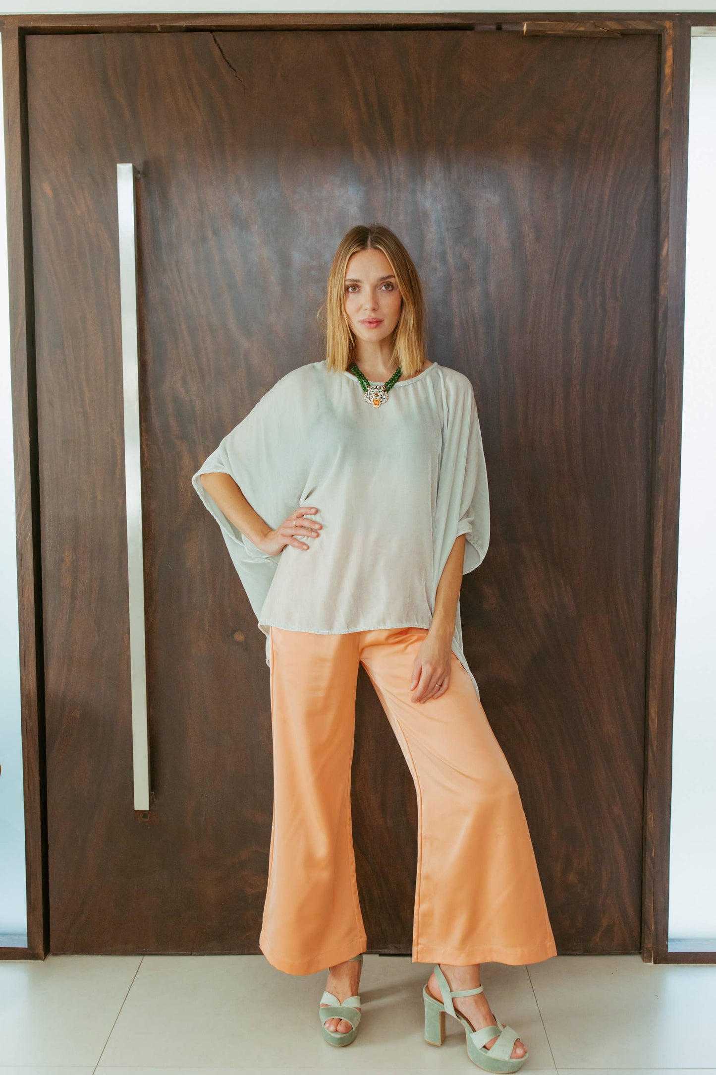 Sage Silk Velvet Scarf Top