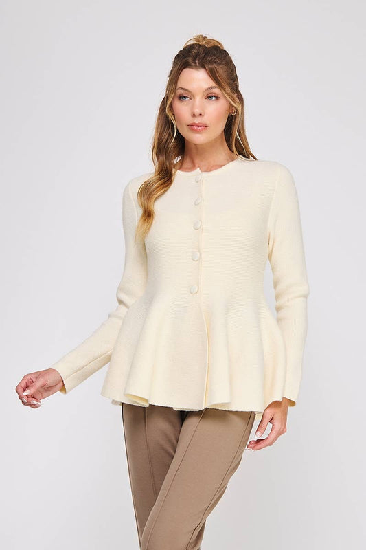 Cozy peplum cardigan sweater