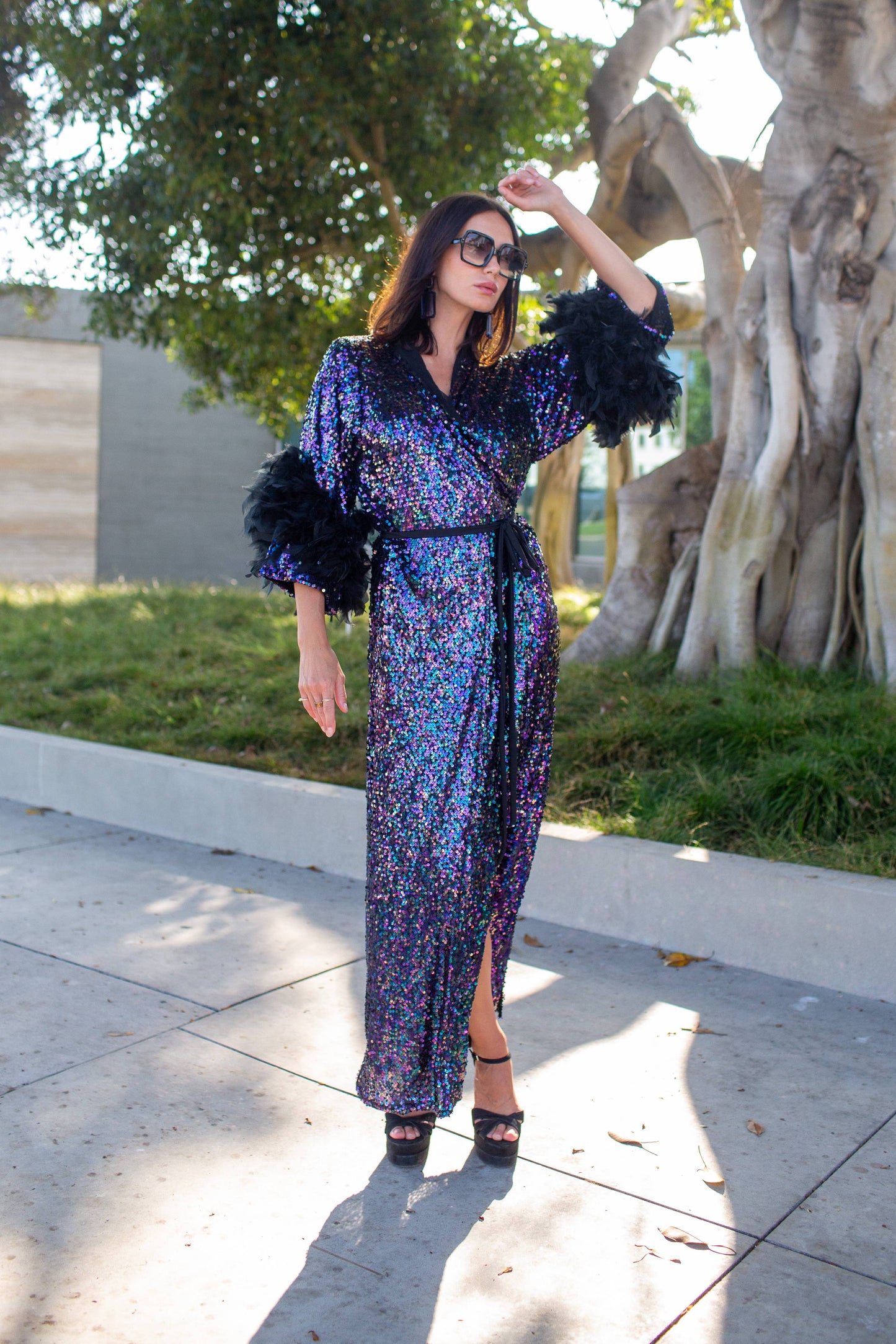 Marlene Wrap Dress in Black Amethyst PRE-ORDER