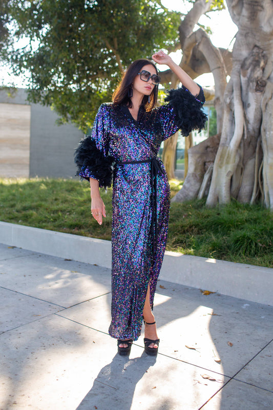 Marlene Wrap Dress in Black Amethyst PRE-ORDER