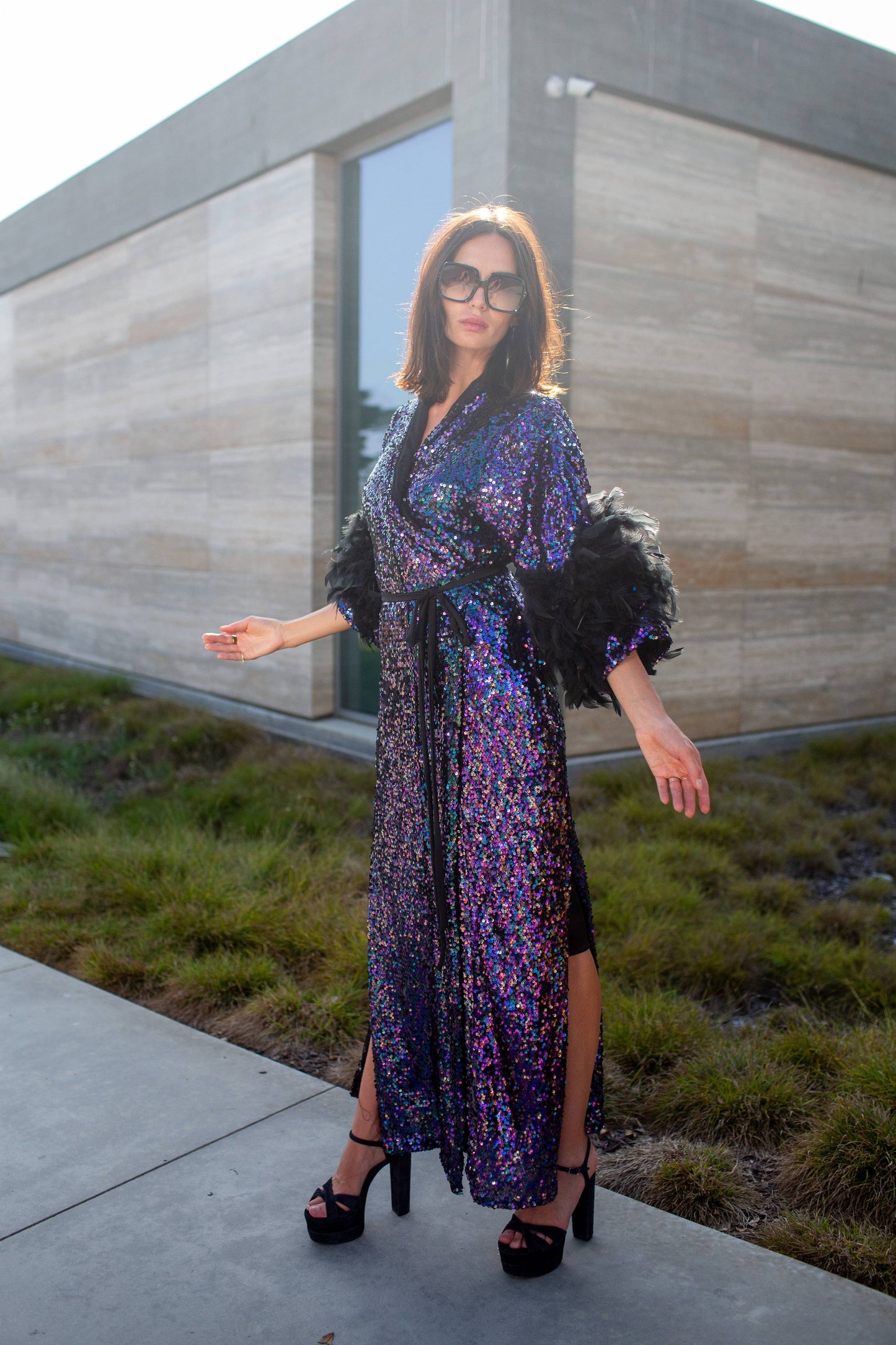 Marlene Wrap Dress in Black Amethyst PRE-ORDER