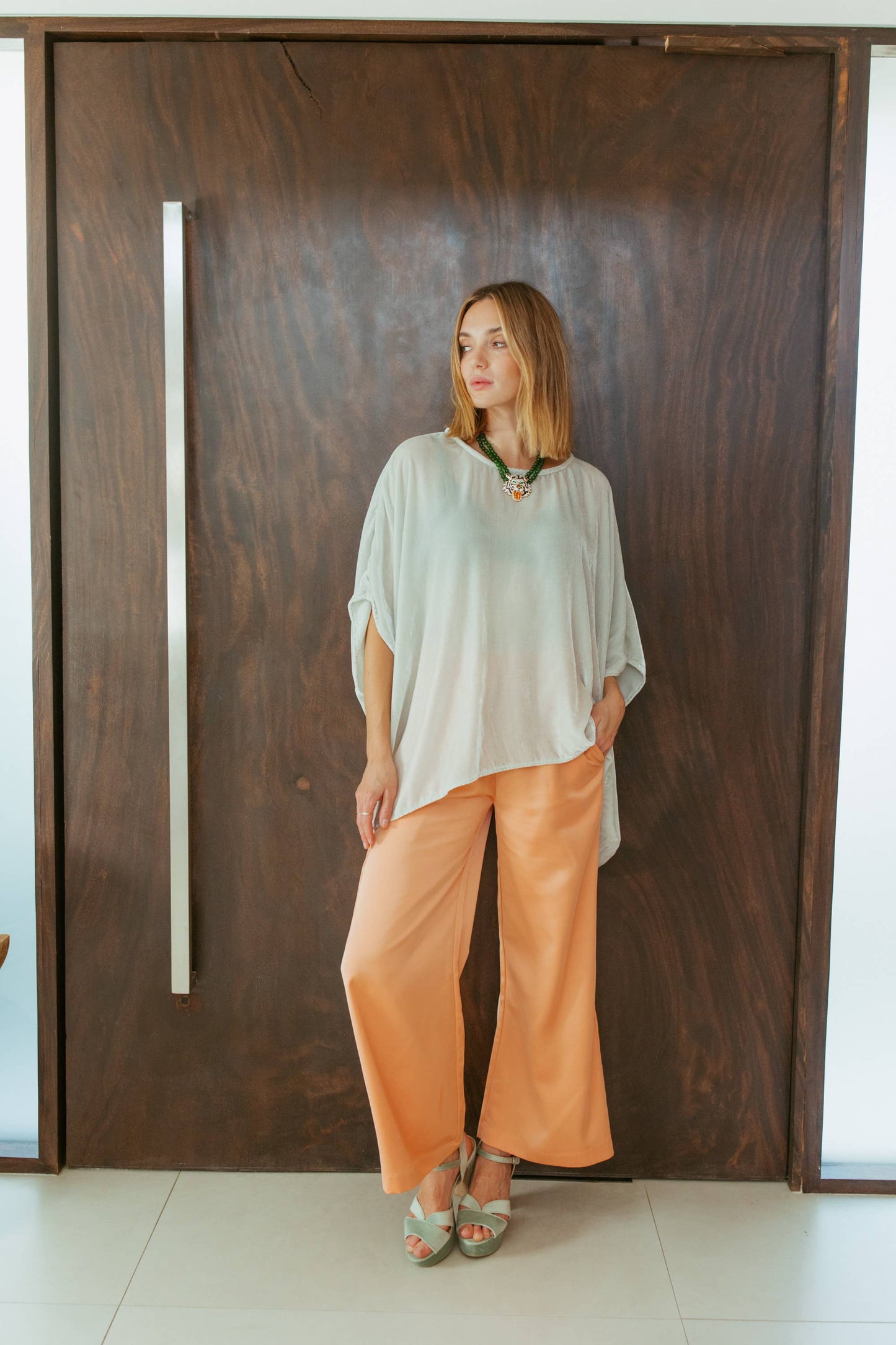 Sage Silk Velvet Scarf Top