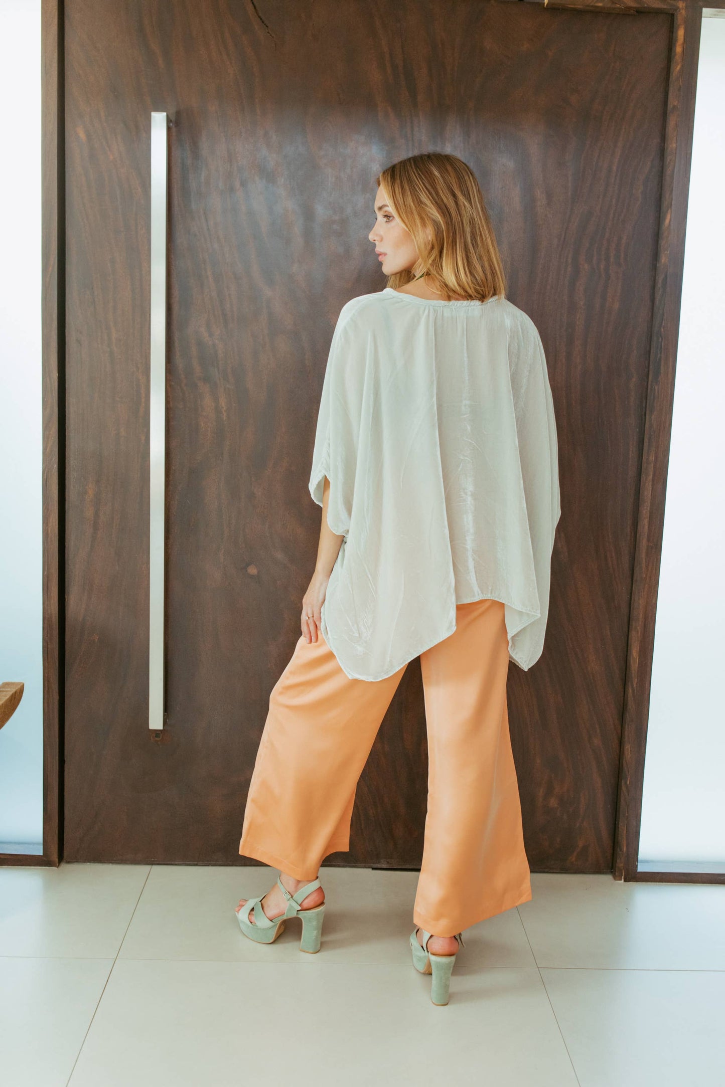 Sage Silk Velvet Scarf Top