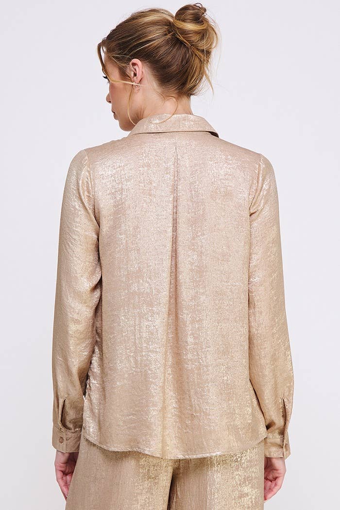 Brushed Satin Button Front Shirt
