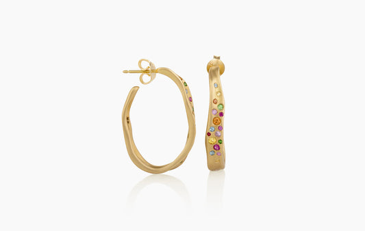 18K YG Hoops Rnbw Sapphire 1CT