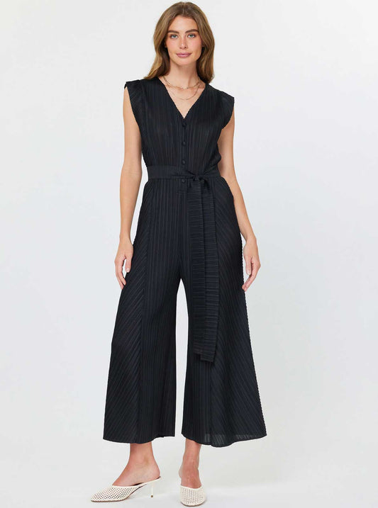 Pleated Sleeveless Button Front Jumpsuit