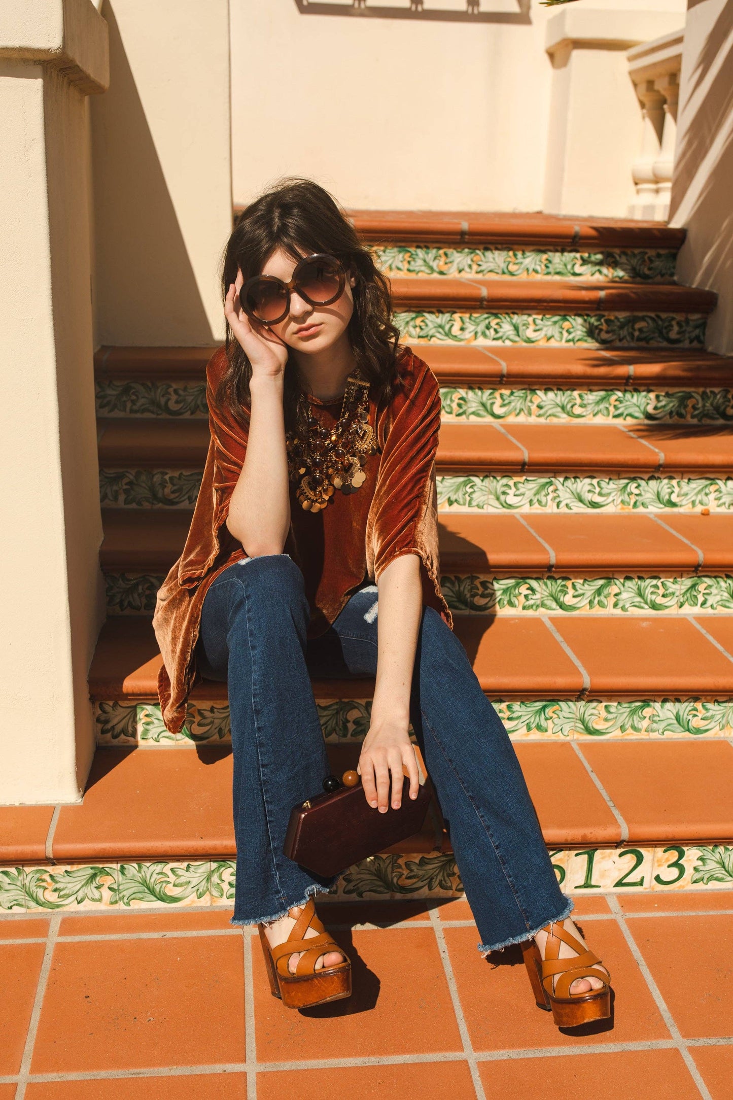 Burnt Orange Silk Velvet Scarf Top