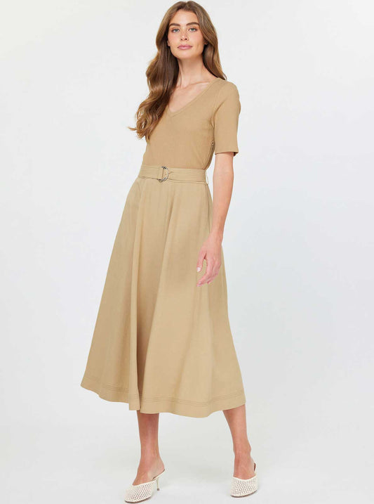 Knit Top And Woven Skirt Combo Midi Dress
