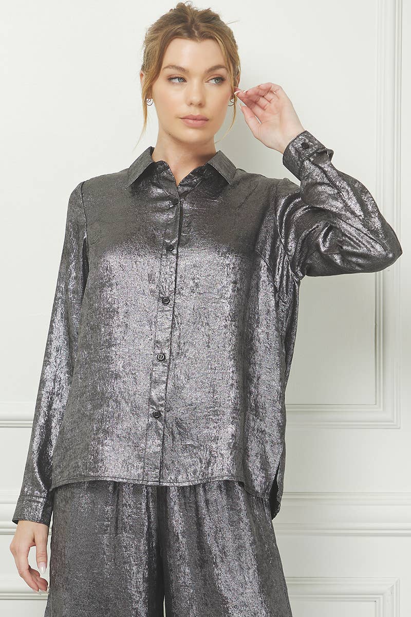 Brushed Satin Button Front Shirt